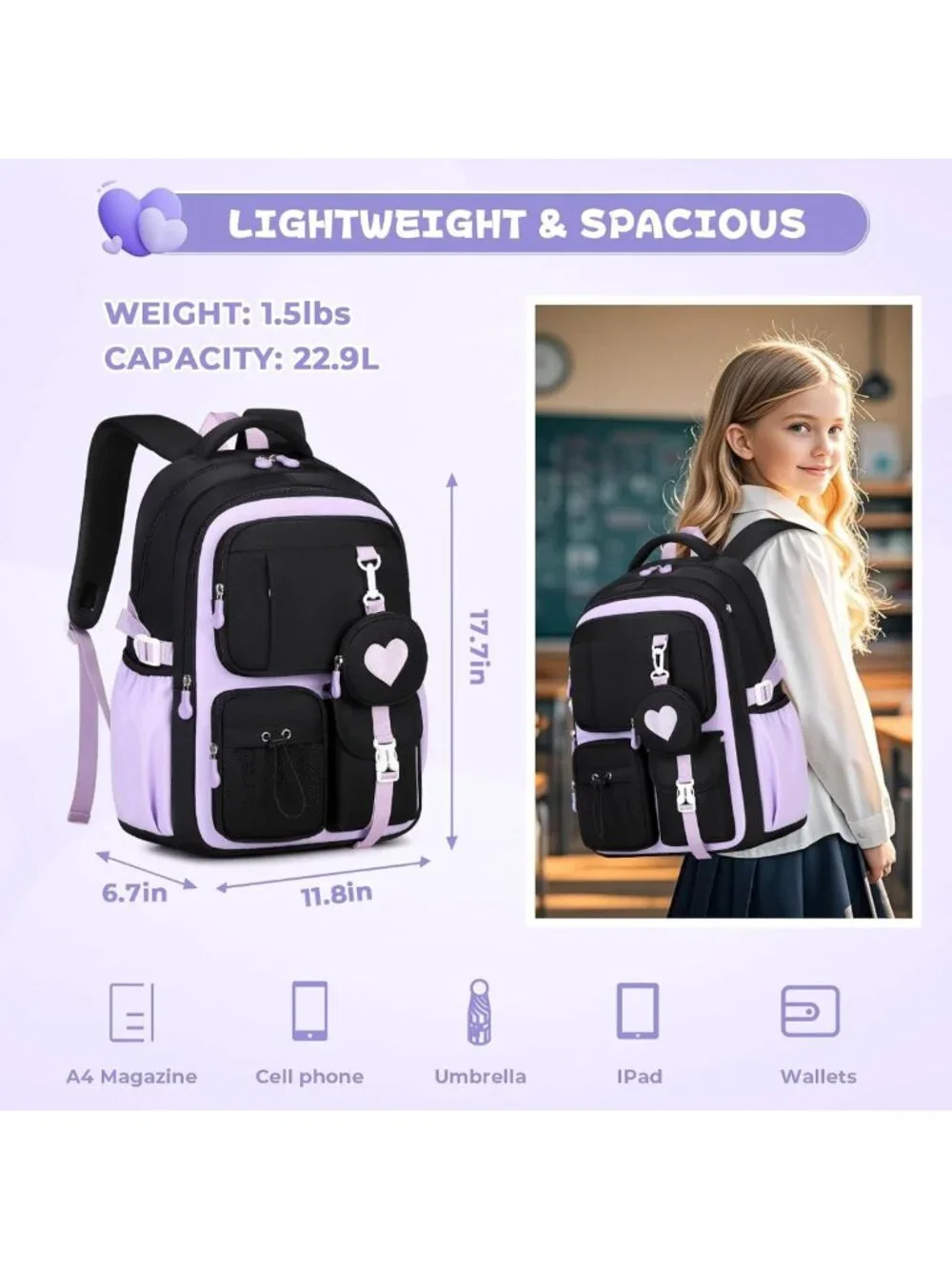 Stylish Girls Backpack - Perfect School Bag for Elementary & Middle School